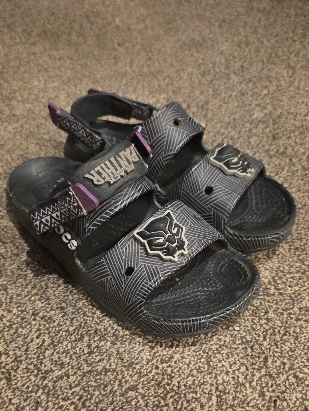 CROCS Kids Black and Purple Black Panther Sandals